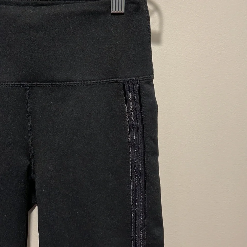 Fabletics Black High Waisted Leggings XS Sheer Side Stripes Pilates Yoga Run